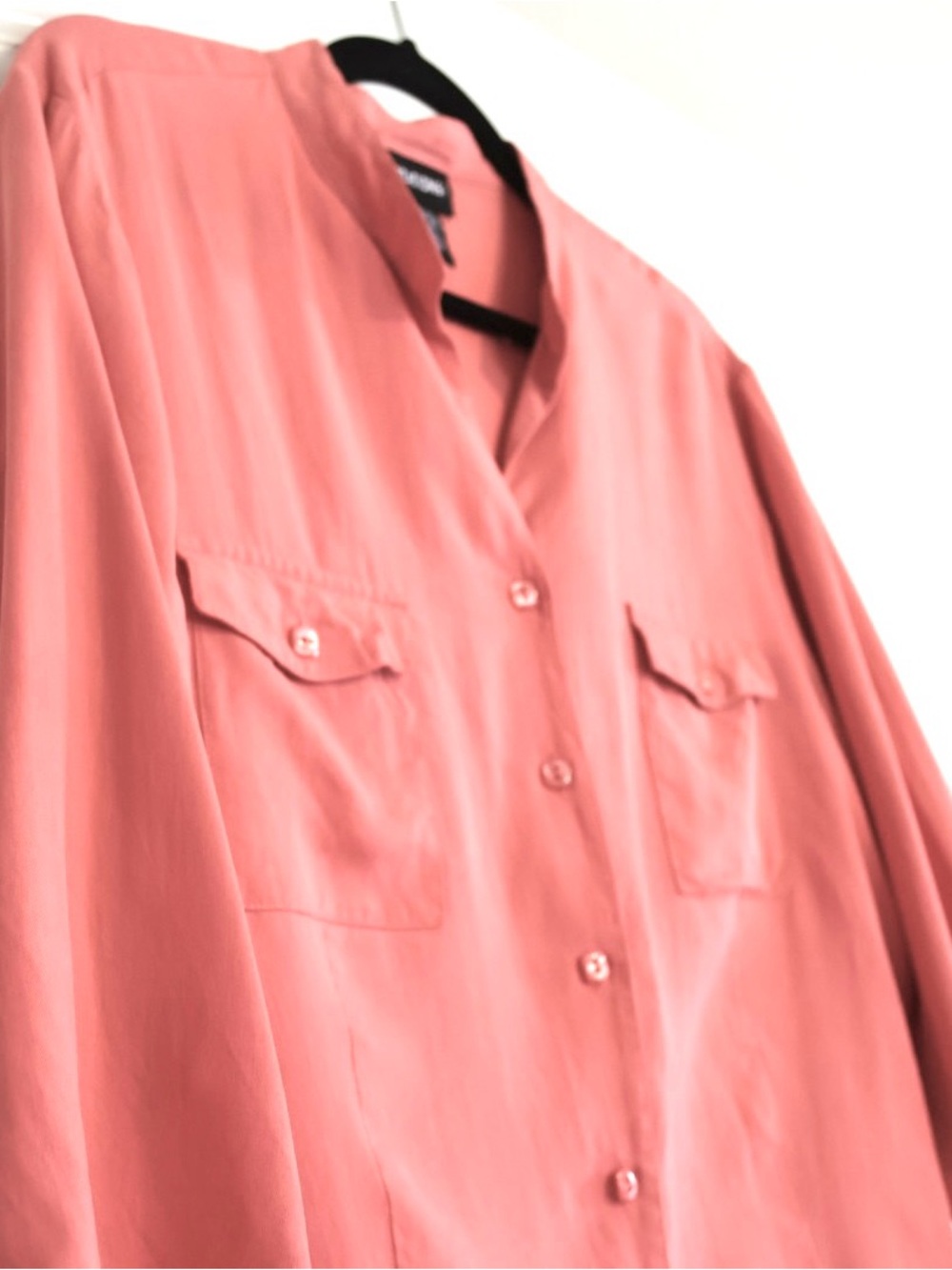 Notations 100% Silk Coral Pink Utility Blouse Shirt XL